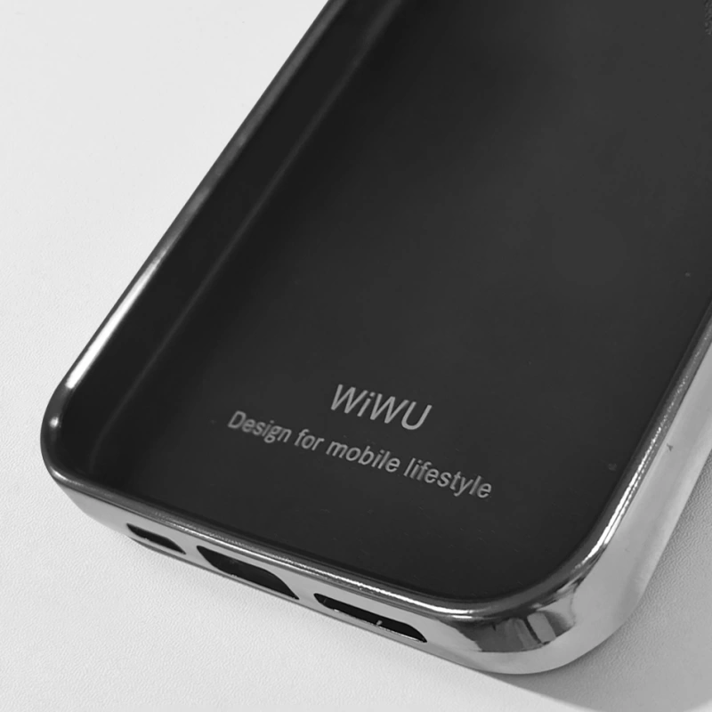 More TR Apple iPhone 13 Pro Kılıf Wiwu Genuine Leather Silver Calfskin Orjinal Deri Kapak