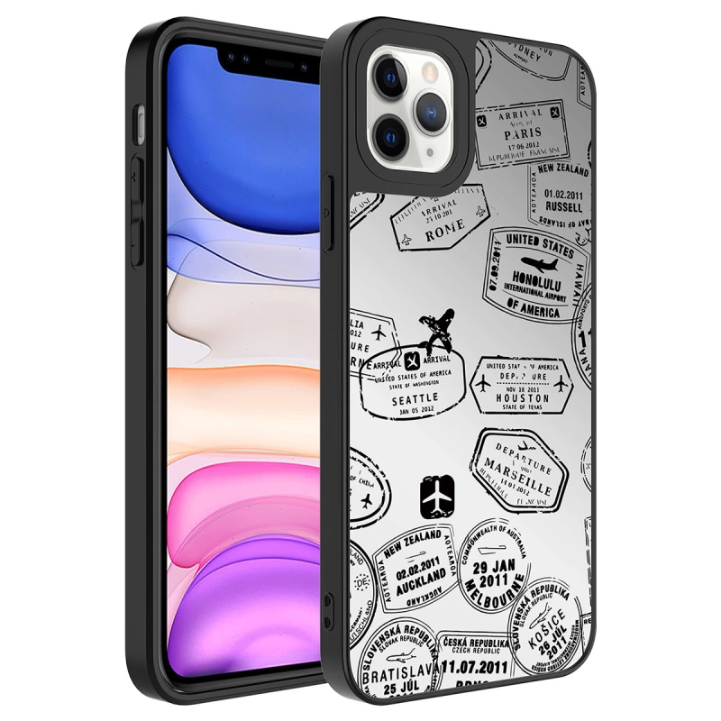 More TR Apple iPhone 11 Pro Max Kılıf Aynalı Desenli Kamera Korumalı Parlak Zore Mirror Kapak