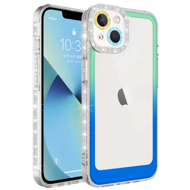 More TR Apple iPhone 13 Kılıf Simli ve Renk Geçiş Tasarımlı Lens Korumalı Zore Park Kapak