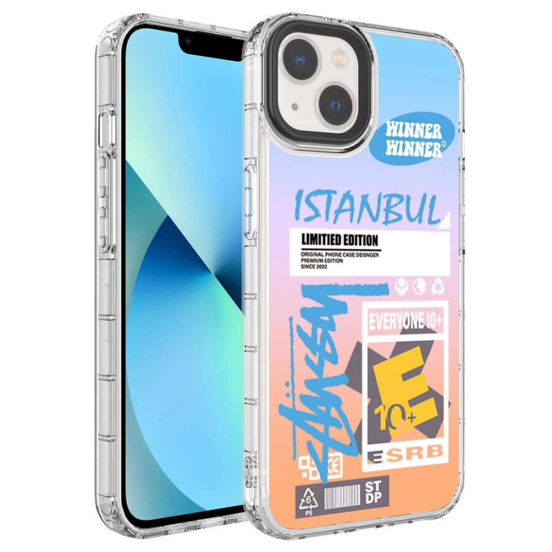 More TR Apple iPhone 14 Kılıf Kamera Korumalı Renkli Desenli Sert Silikon Zore Korn Kapak