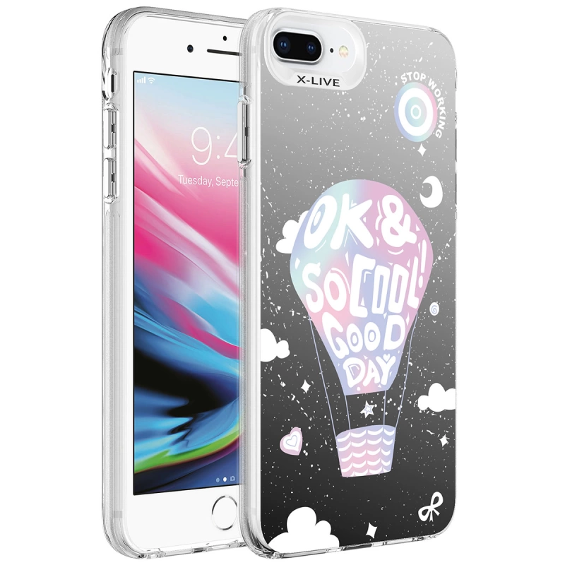 More TR Apple iPhone 8 Plus Kılıf Desenli Zore Silver Sert Kapak