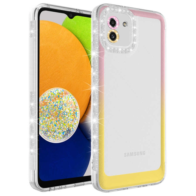 More TR Galaxy A03 Kılıf Simli ve Renk Geçiş Tasarımlı Lens Korumalı Zore Park Kapak