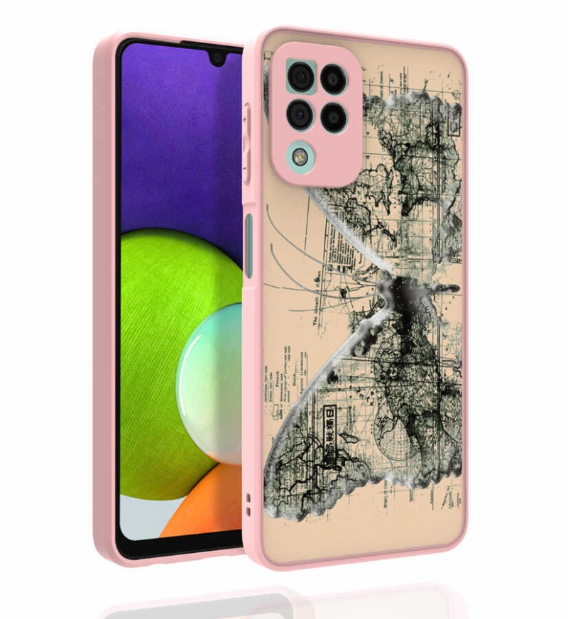 More TR Galaxy M22 Kılıf Desenli Kamera Korumalı Parlak Zore Nora Kapak