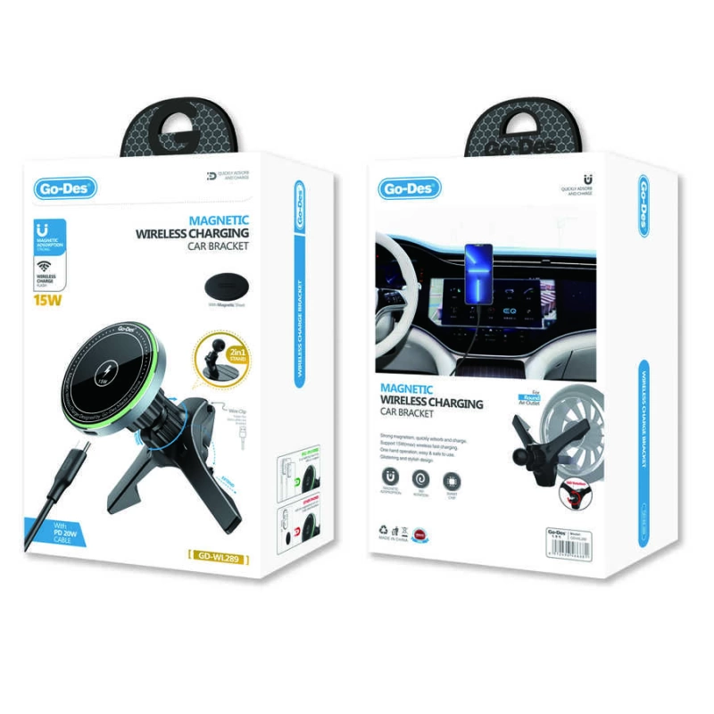 More TR Go Des GD-WL289 Magnetik Wireless Kablosuz Şarjlı 2 in 1 Araç İçi Telefon Tutucu