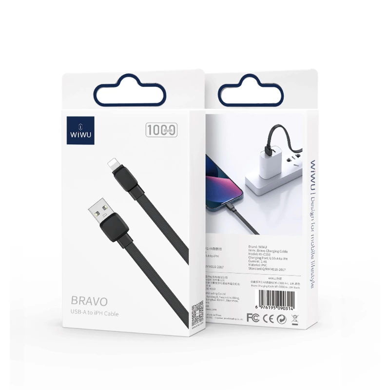 More TR Wiwu Bravo Wİ-C003 Yassı Tasarım Lightning Usb Kablo 1M