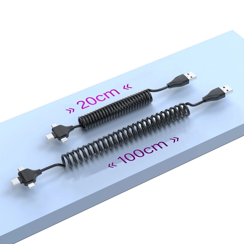 More TR Wiwu Spiral Tasarımlı Micro Type-C ve Lightning 3in1 Spring Spiral Kablo 1m