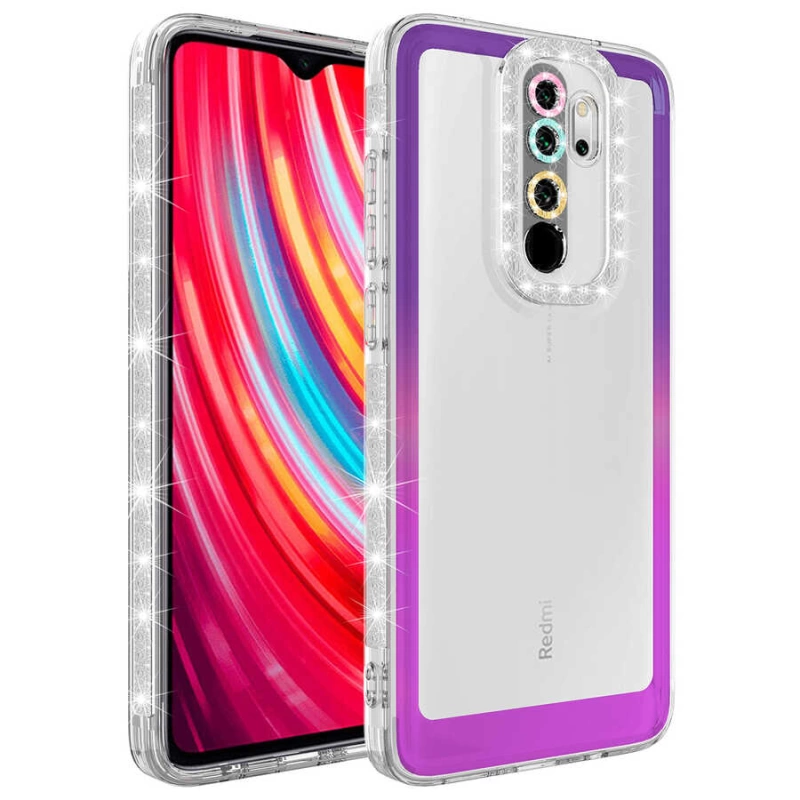 More TR Xiaomi Redmi Note 8 Pro Kılıf Simli ve Renk Geçiş Tasarımlı Lens Korumalı Zore Park Kapak