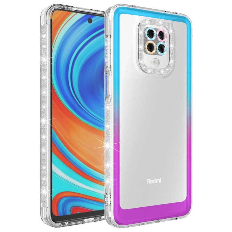 More TR Xiaomi Redmi Note 9S Kılıf Simli ve Renk Geçiş Tasarımlı Lens Korumalı Zore Park Kapak