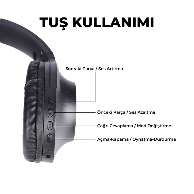 More TR Zore BT850 Ayarlanabilir ve Katlanabilir 90 Derece Dönebilen Kulak Üstü Bluetooth Kulaklık