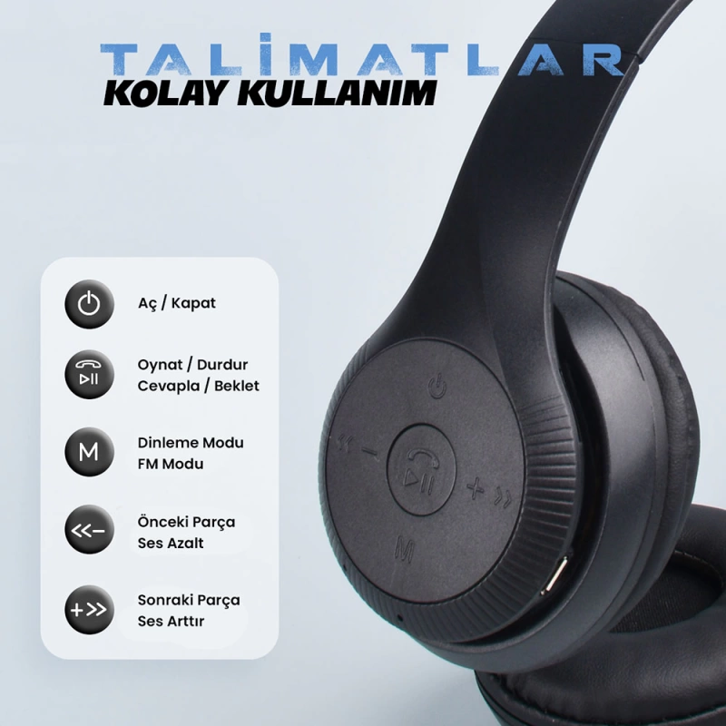 More TR Zore ST95 Güçlü Ses Özelliği Ayarlanabilir ve Katlanabilir Kulak Üstü Bluetooth Kulaklık