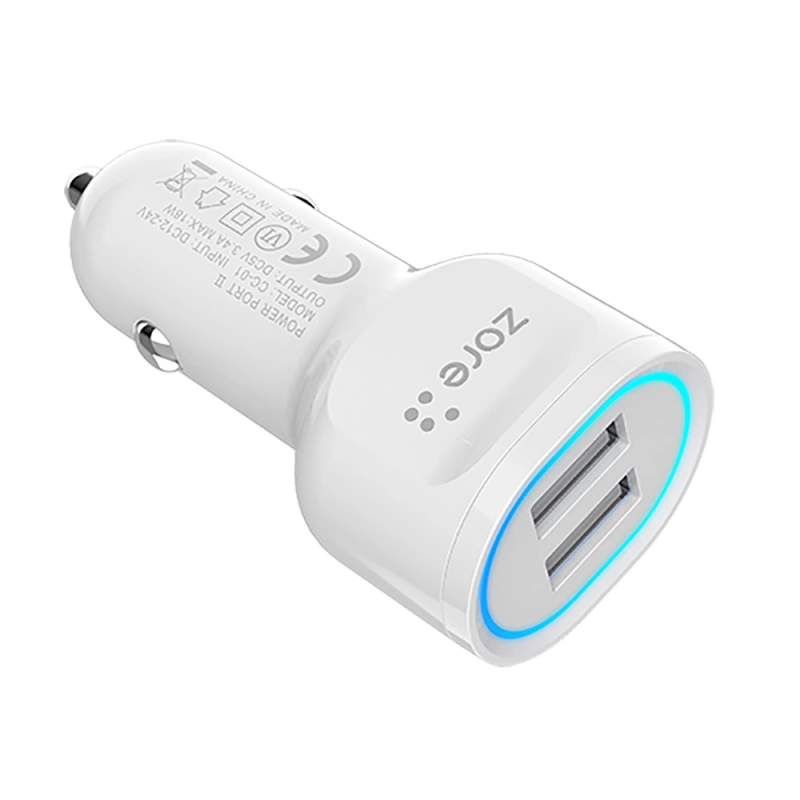 More TR Zore CC-01 Hızlı Şarj Özellikli LED Işıklı Dual USB Araç Şarj Başlığı 18W