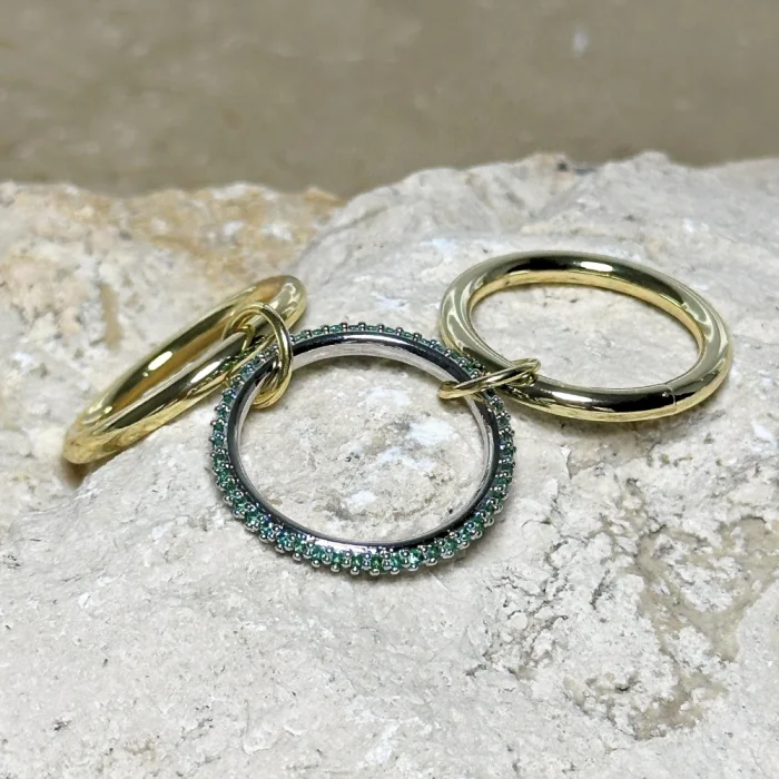 3lü Gold-Yeşil Yüzük