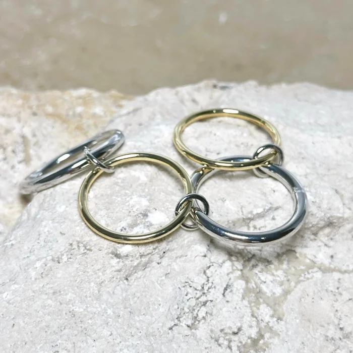 4lü Gold-Silver Sade Yüzük