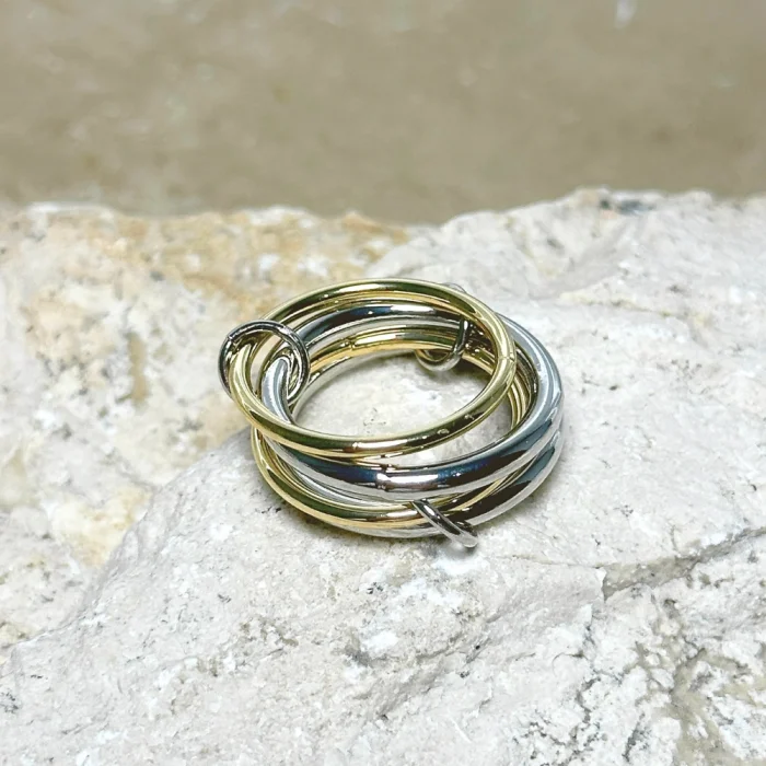 4lü Gold-Silver Sade Yüzük