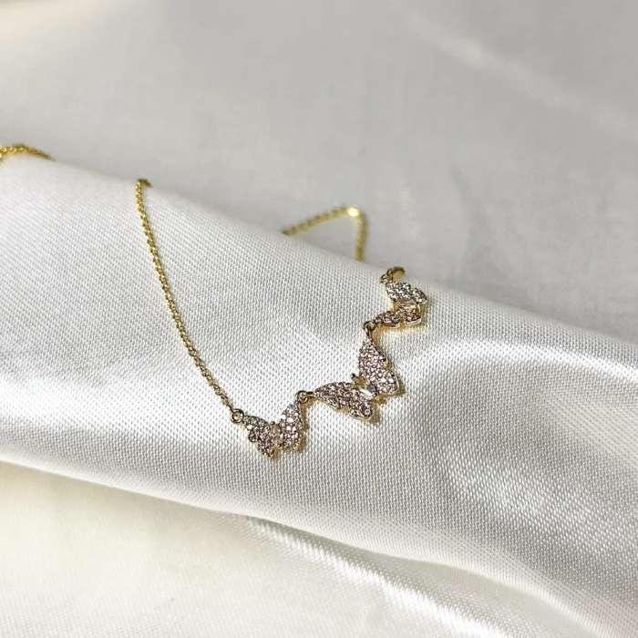 Butterfly Zirkon Kolye Gold