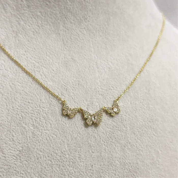 Butterfly Zirkon Kolye Gold