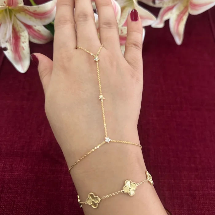 Çelik 3lü Yıldız Taşlı Şahmeran Gold