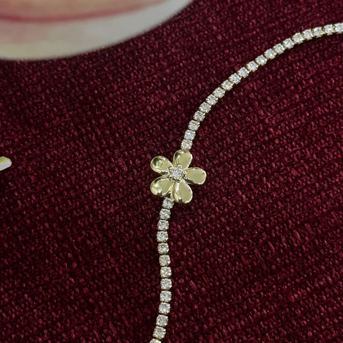 Çelik Çiçek Zirkon Taş Bileklik Gold