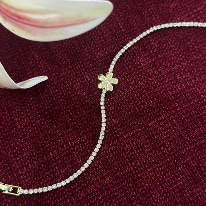 Çelik Çiçek Zirkon Taş Bileklik Gold