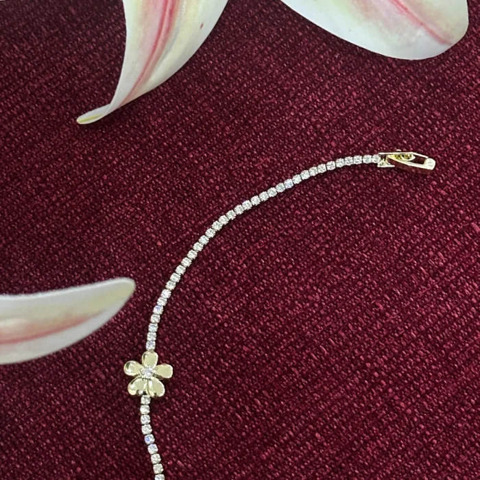 Çelik Çiçek Zirkon Taş Bileklik Gold