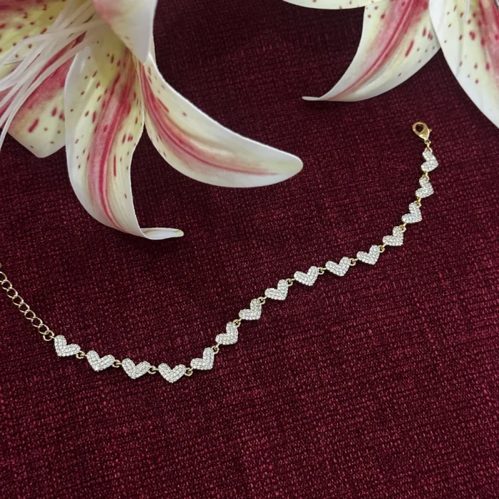 Çelik Kalpli Zirkon Bileklik Gold