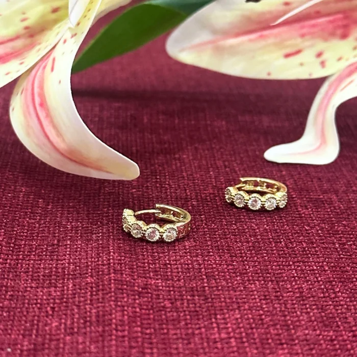 Çelik Rahi Taşlı Küpe Gold