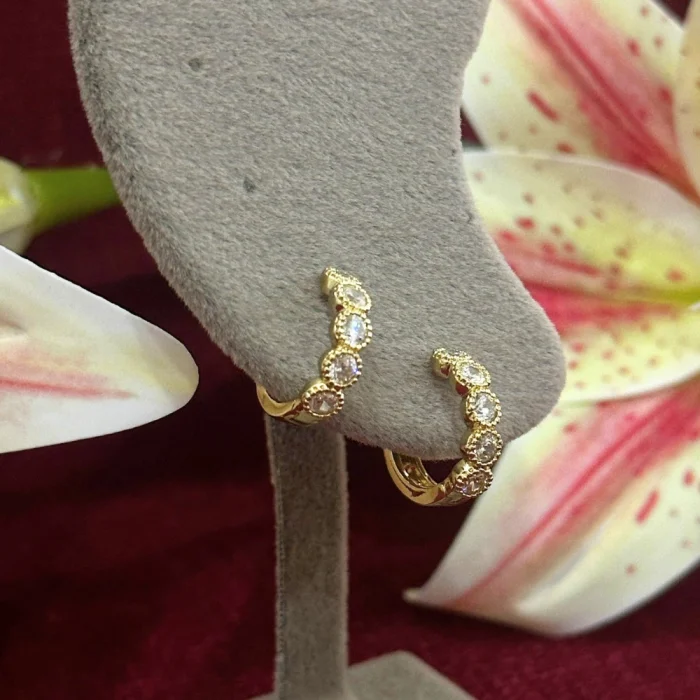 Çelik Rahi Taşlı Küpe Gold