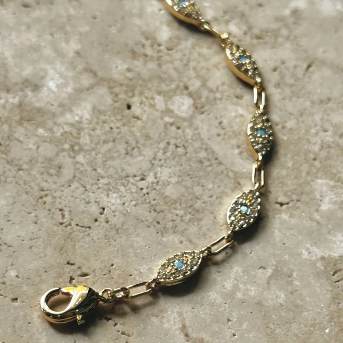 Çelik Taşlı Göz Bileklik Gold