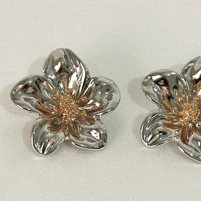 Flower Silver-Gold Çelik Küpe