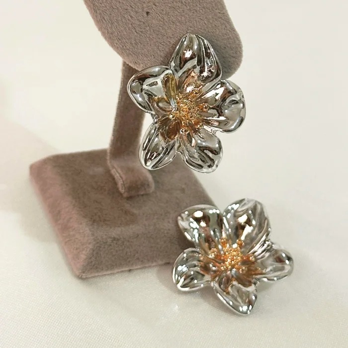 Flower Silver-Gold Çelik Küpe