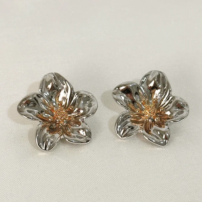 Flower Silver-Gold Çelik Küpe