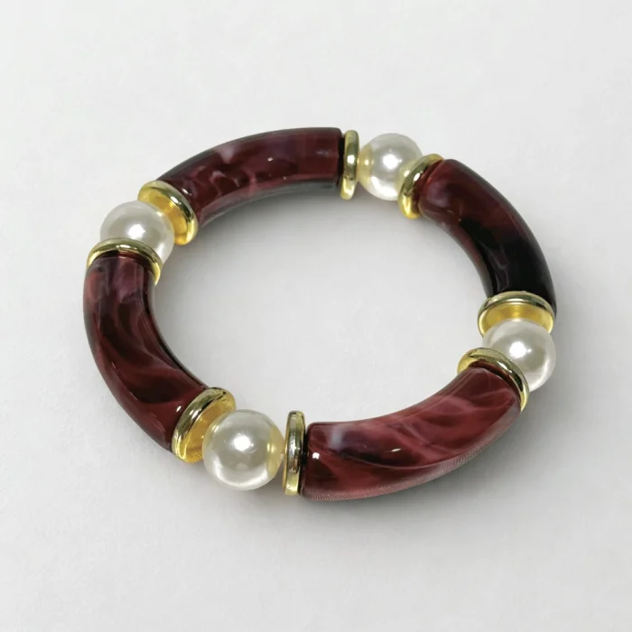 İncili Bordo Kemik Bilezik 2li