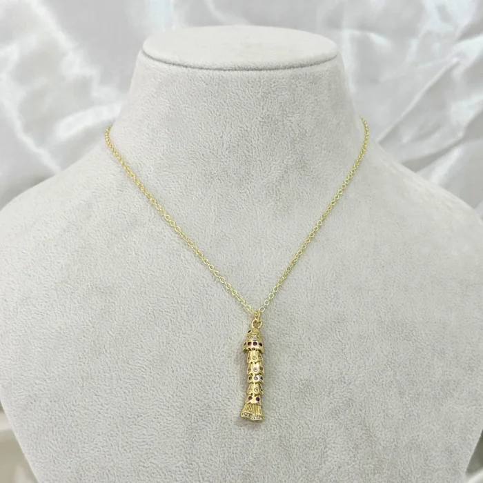 Renkli Taşlı Hareketli Balık Kolye Gold