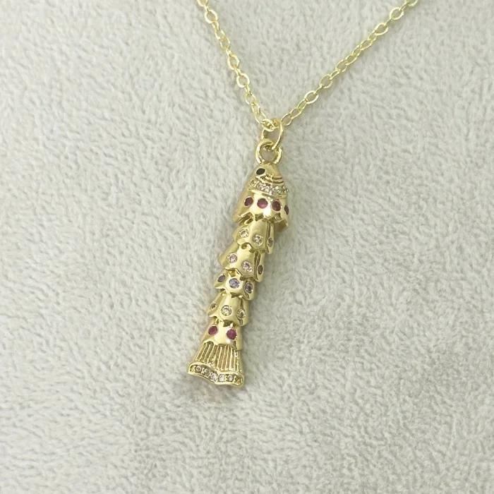 Renkli Taşlı Hareketli Balık Kolye Gold