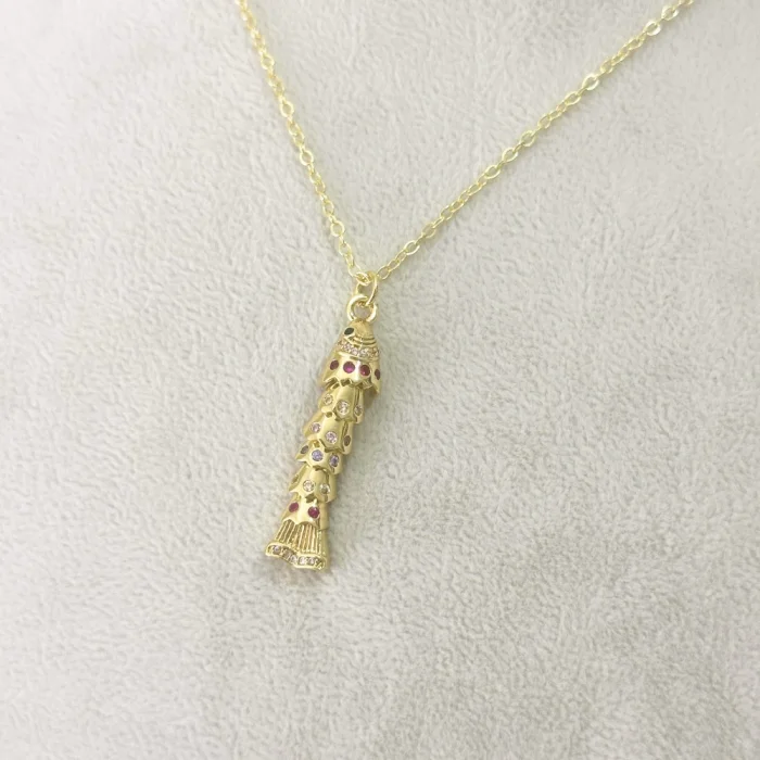 Renkli Taşlı Hareketli Balık Kolye Gold