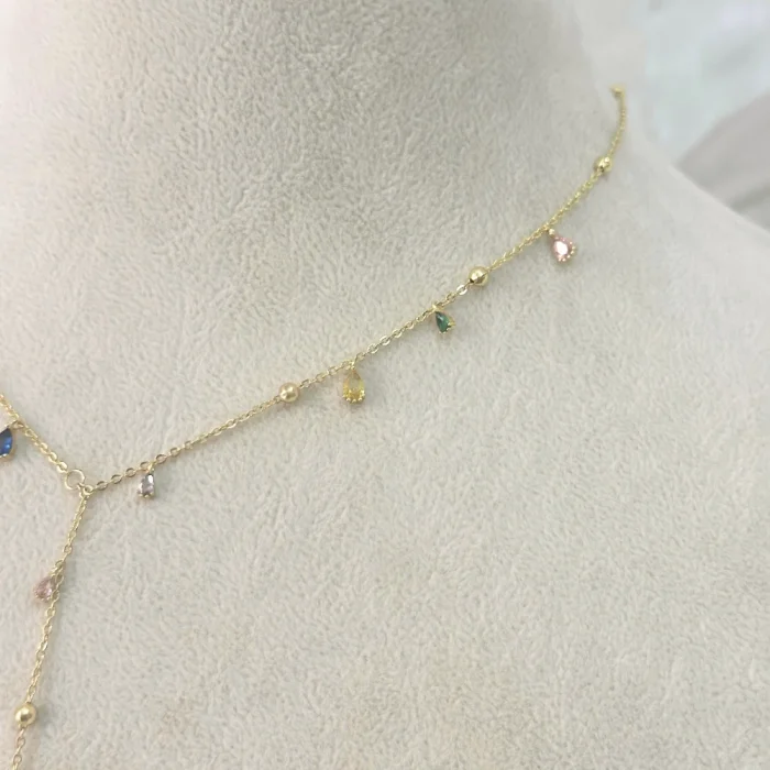 Renkli Taşlı Y Kolye Gold
