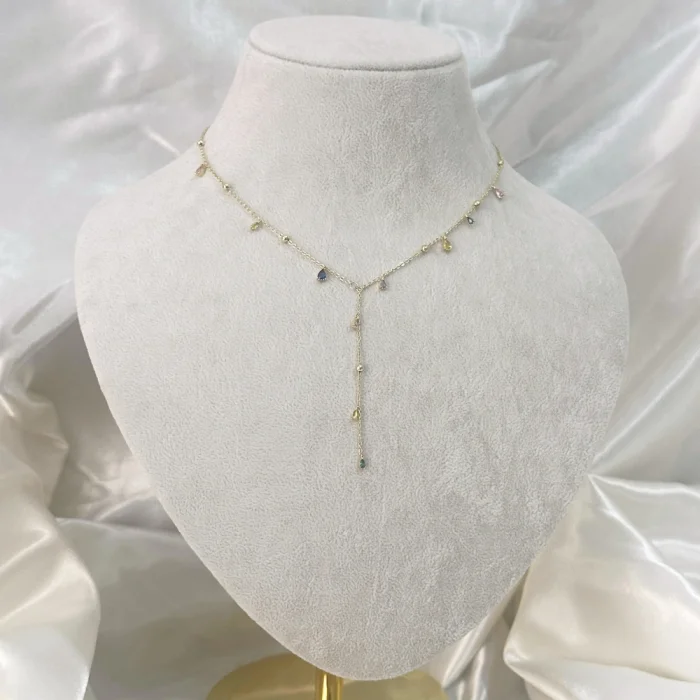 Renkli Taşlı Y Kolye Gold