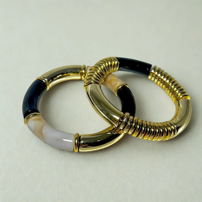 Siyah Gold Kemik Bileklik 2li