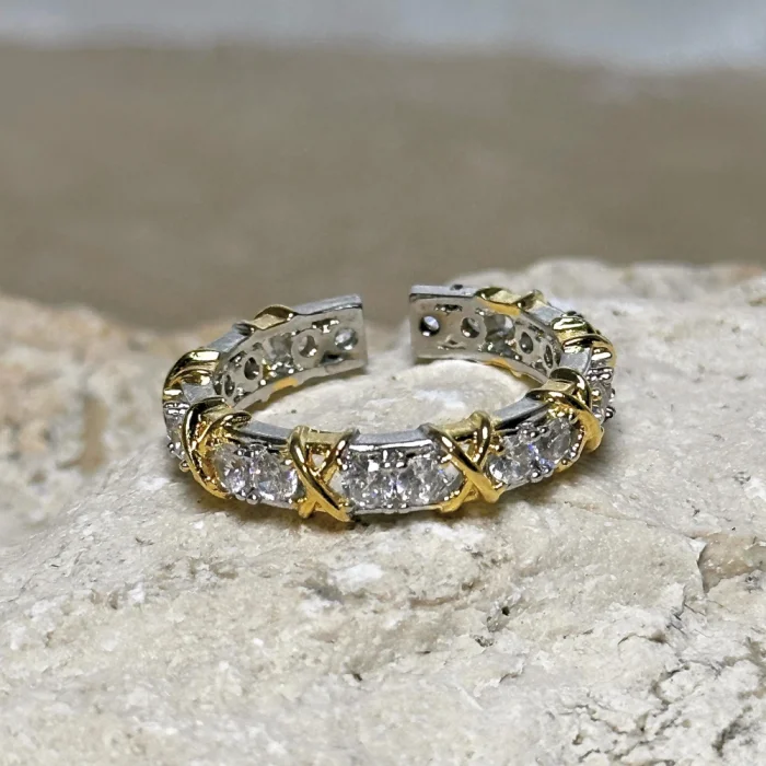 Taşlı X Gold Detaylı Yüzük