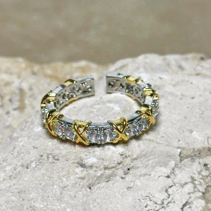 Taşlı X Gold Detaylı Yüzük