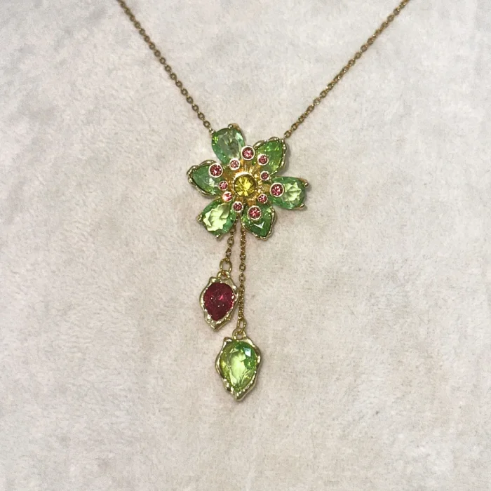 Yeşil Çiçek Kolye Ayarlanabilir Gold