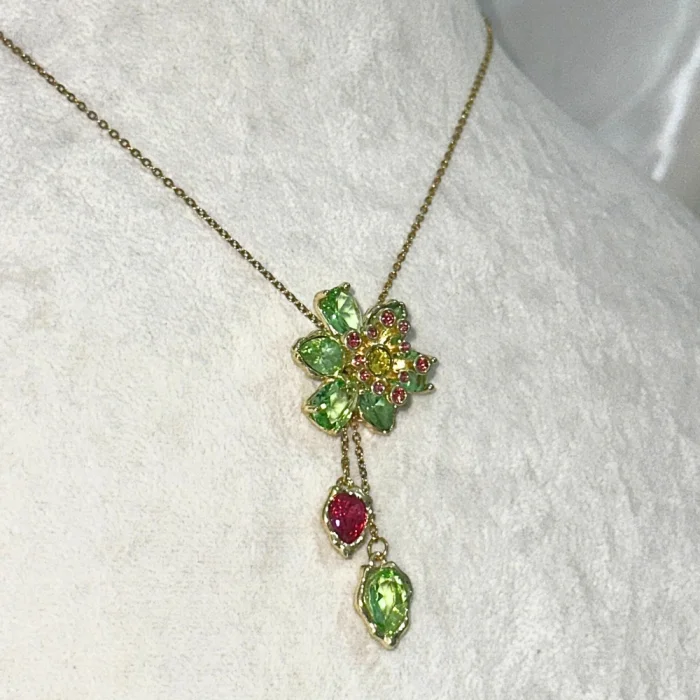 Yeşil Çiçek Kolye Ayarlanabilir Gold