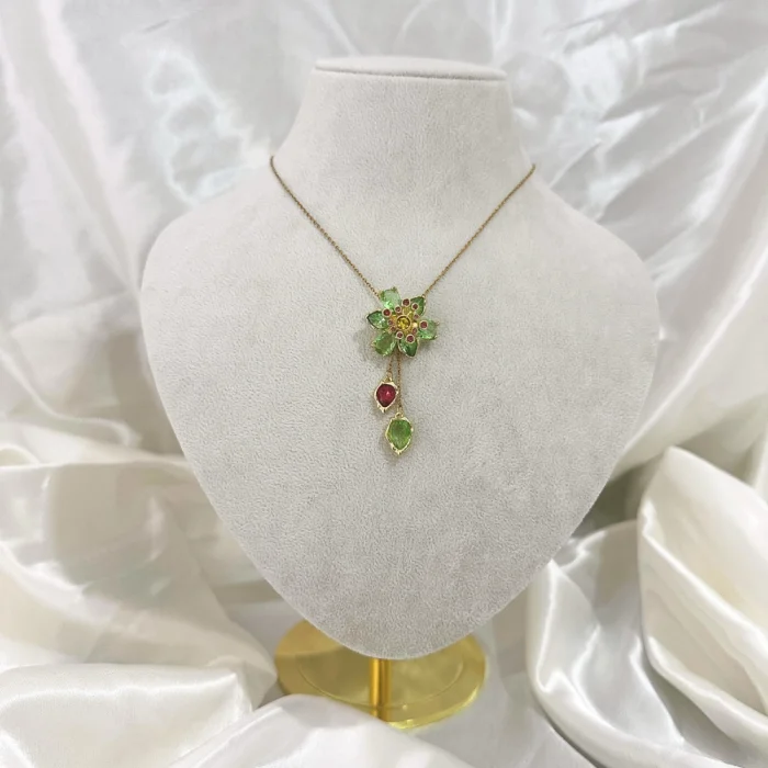Yeşil Çiçek Kolye Ayarlanabilir Gold