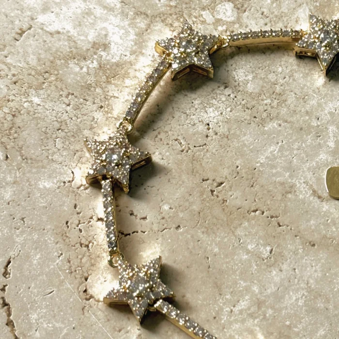 Yıldızlı Çelik Zirkon Bileklik Gold