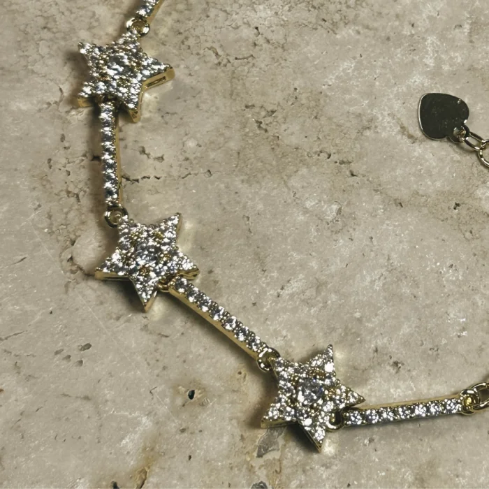 Yıldızlı Çelik Zirkon Bileklik Gold