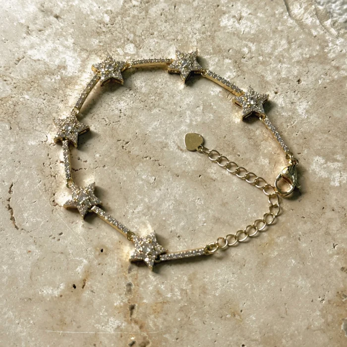Yıldızlı Çelik Zirkon Bileklik Gold