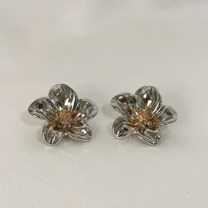 Flower Silver-Gold Çelik Küpe