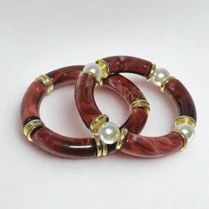 İncili Bordo Kemik Bilezik 2li