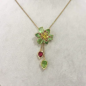 Yeşil Çiçek Kolye Ayarlanabilir Gold