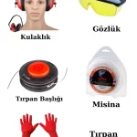 Motorlu Tırpan Ekipmanları Tırpan Başlığı-Gözlük-Kulaklık-Misina-Eldiven